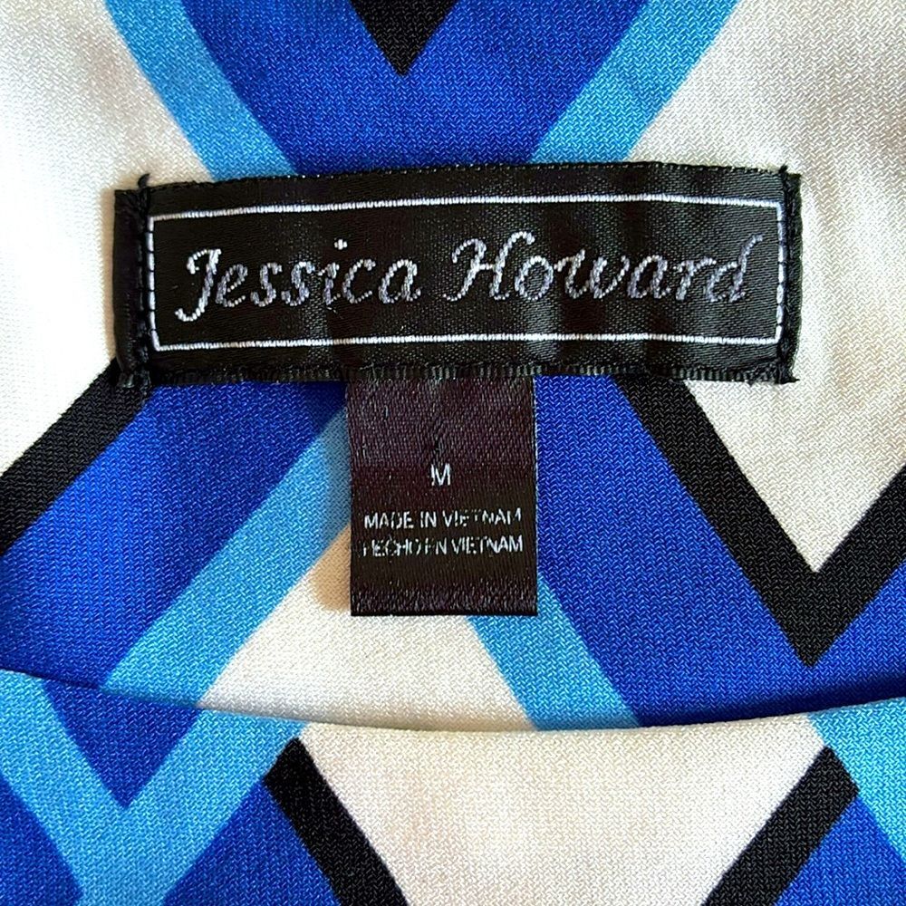 Jessica Howard Blue and Black Geometric Midi Dress Size Medium Short Sleeve - Picture 6 of 9